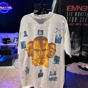 white vintage-style Malcolm X graphic t-shirt
